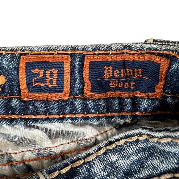 Vintage Y2K Rock Revival Penny Bootcut Jeans 28 | Rhinestone Distressed Denim - Picture 14 of 16